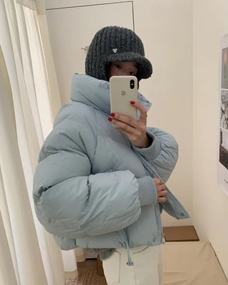 Cotton short down jacket with elastic waistband