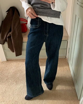 Straight stitch denim pants