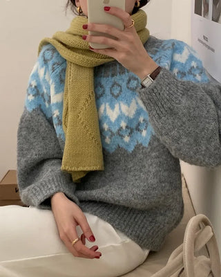 Nordic Pattern Round Neck Knit