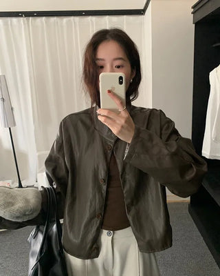 (2 colors) Reversible Check Rider Leather Jacket