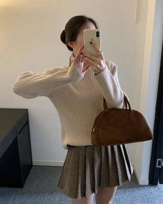 One-rib knit turtleneck T-shirt - 5 colors