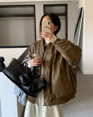 Reversible fur-lined bomber jacket