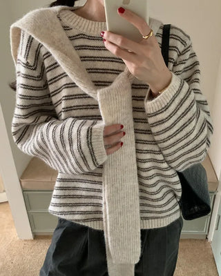 Striped round neck knit faux shawl set