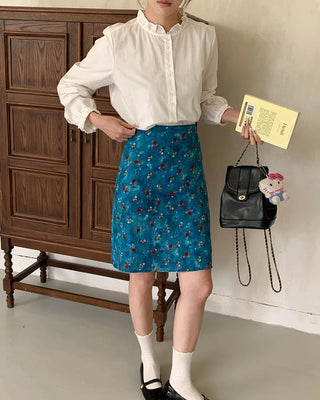 Floral print H-line midi skirt