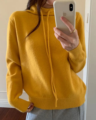 High-neck knit hoodie