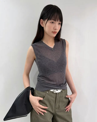 (2 colors) V-neck summer knit