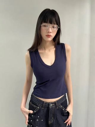(4 colors) Deep V-neck sleeveless T-shirt