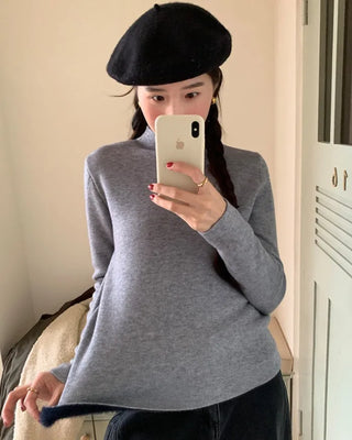 Faux Fur Lined Mock Neck Slim T-Shirt