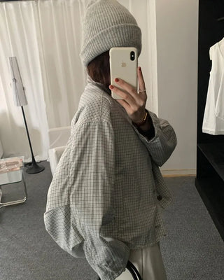 (2 colors) Reversible Check Rider Leather Jacket