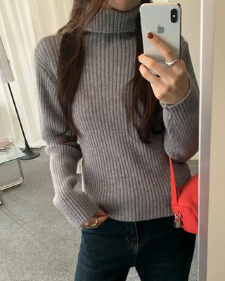 One-rib knit turtleneck T-shirt - 5 colors