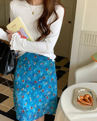 Floral print H-line midi skirt
