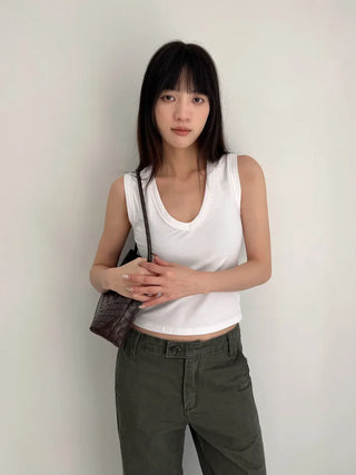 (4 colors) Deep V-neck sleeveless T-shirt