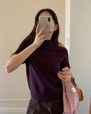 High-neck short-sleeved knit t-shirt