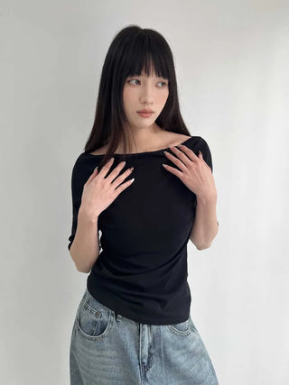 (6 colors) Off-shoulder T-shirt