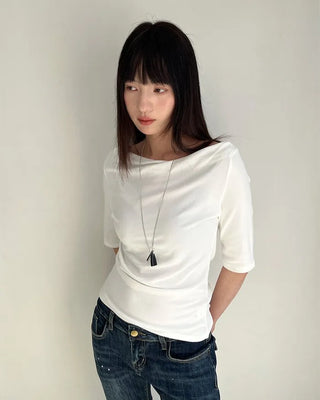 (6 colors) Off-shoulder T-shirt