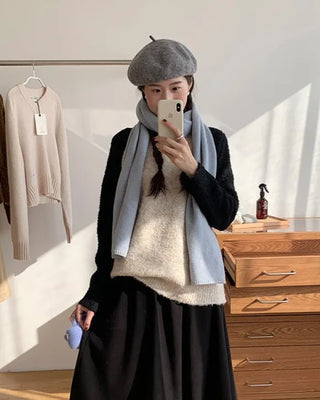 Raglan color-blocked loose-fit knit