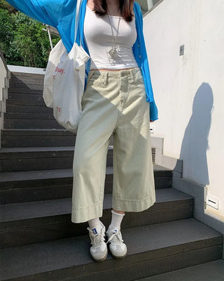 [1 color] Cotton 8/10 Cropped Wide Pants