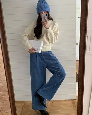 Corduroy pleated wide-leg pants