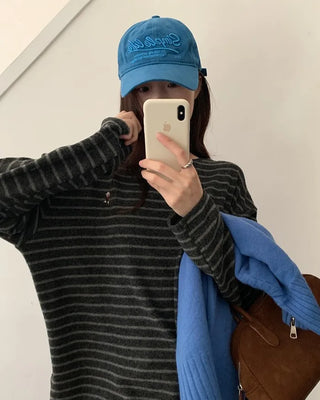 (2 colors) Striped Long T-shirt