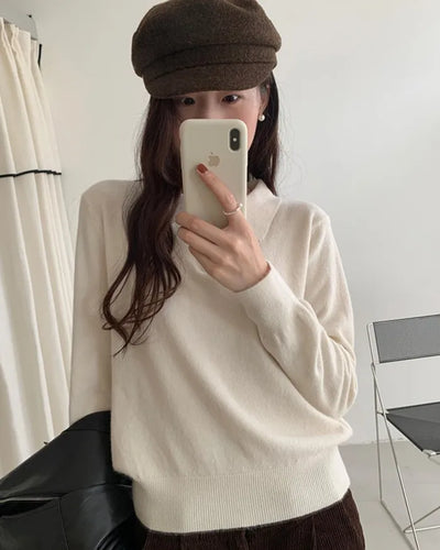Half-zip-up color knit