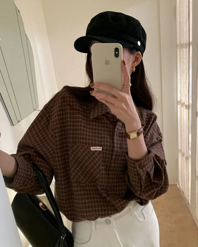 (2 colors) Loose-fit check shirt