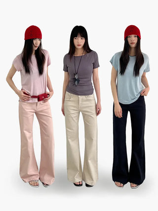 Low-waist colored flare pants