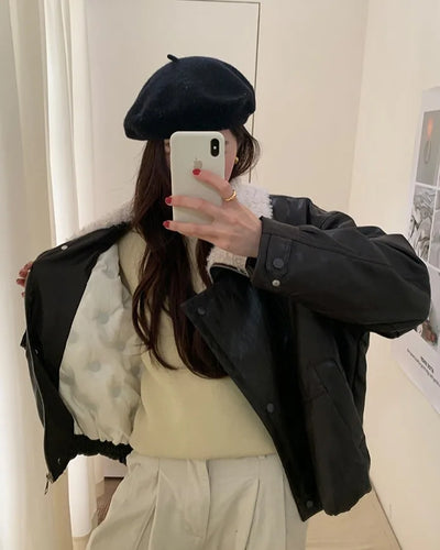 (2 colors) Boa Faux Leather Jacket
