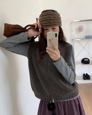 (2 colors) Round Neck Knit Vest