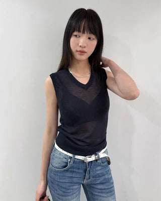 (2 colors) V-neck summer knit
