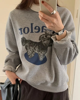 Terrier print round neck sweatshirt