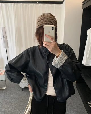 (2 colors) Reversible Check Rider Leather Jacket
