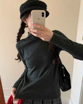 High-neck basic inner long-sleeve knit