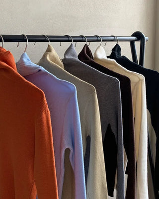 Ribbed Turtleneck Basic Knit T-Shirt