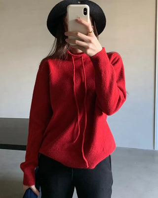High-neck knit hoodie