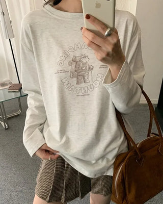 Printed round neck long-sleeve T-shirt