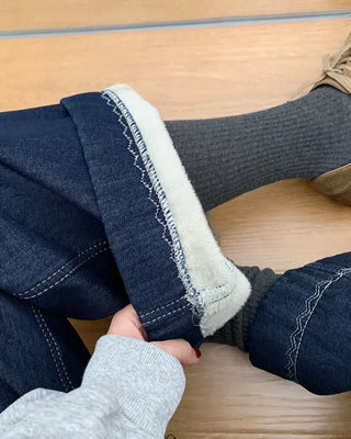 Stitched brushed denim