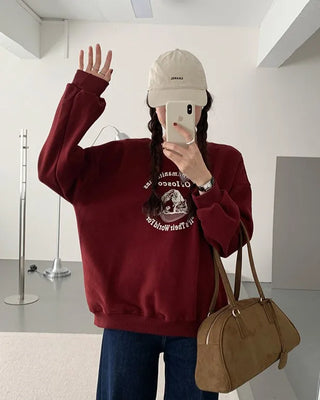 Fleece-lined T-shirt with lettering print