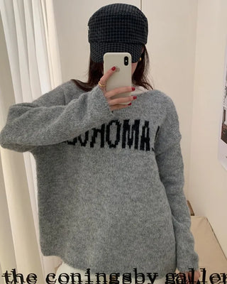 Lettering Jacquard Loose Knit