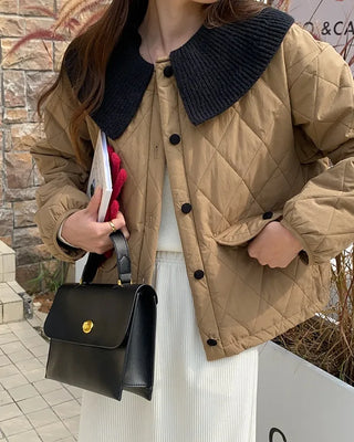 Wide Collar Diamond Quilted Jacket