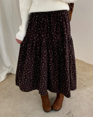 Elastic waist floral long skirt
