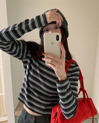 Multi-border cropped T-shirt