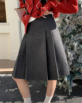 (2 colors) Two-pleat midi skirt