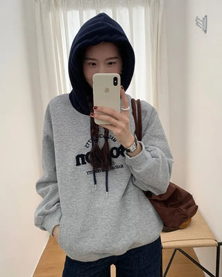 Lettering Two-Tone Hooded T-Shirt