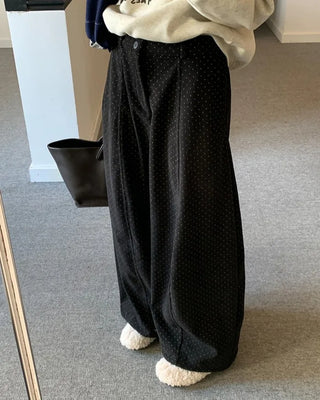(2 colors) Brushed back polka dot wide pants