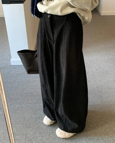 (2 colors) Brushed back polka dot wide pants