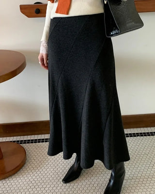 Asymmetrical drape flared long skirt
