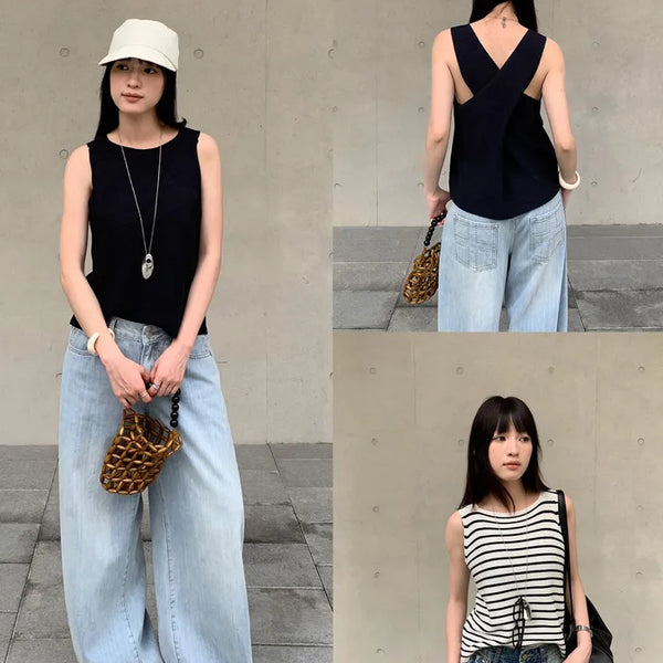 [2 colors] Back Cross Rib Sleeveless Knit