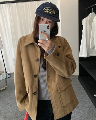 High-neck suede jacket