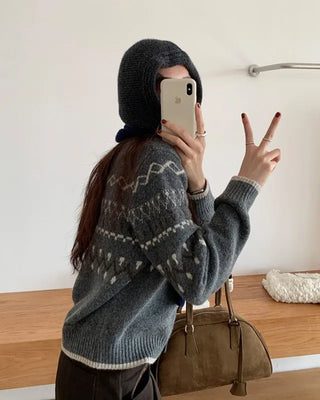 Two-tone Nordic pattern cardigan
