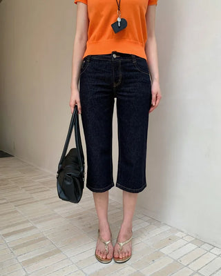 Indigo denim straight fit cropped pants